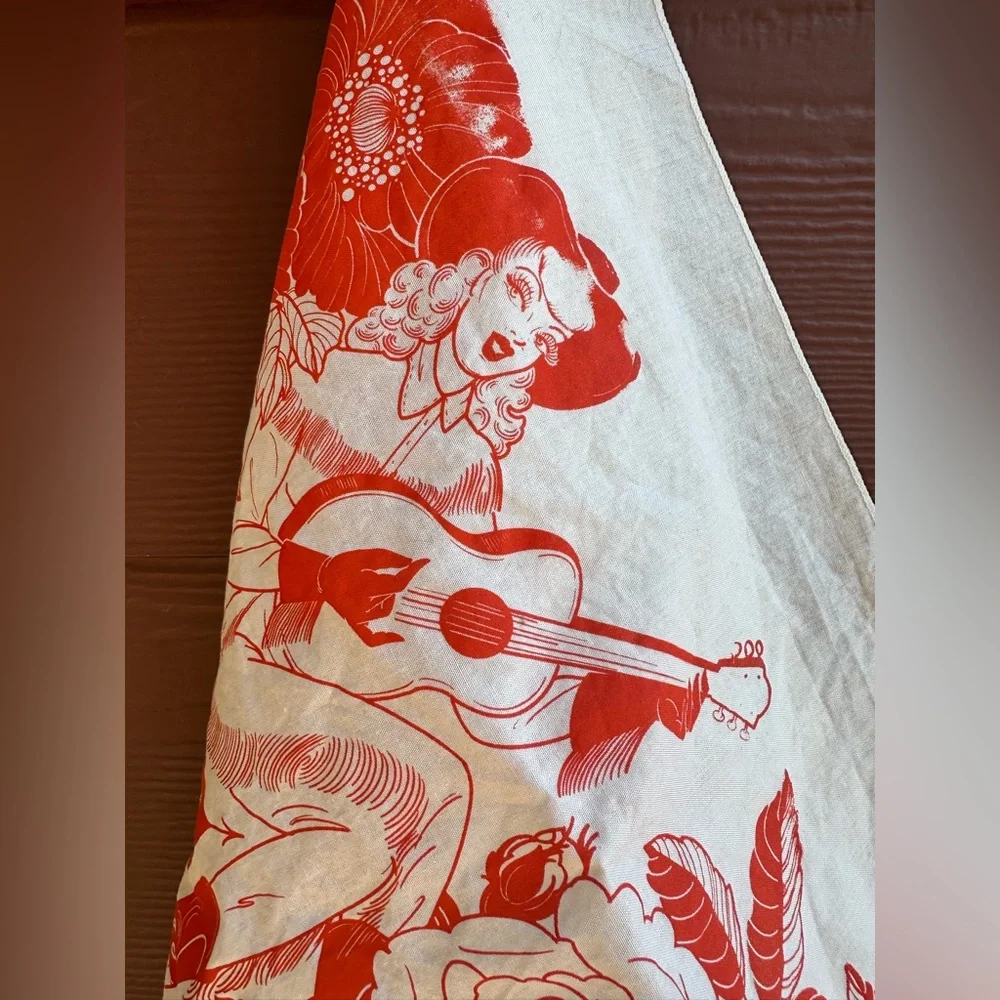 Hand Printed Cowgirl and Floral Bandana - Picture 1 of 5